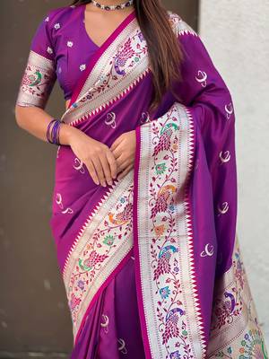 chandrakor paithani silk blend banarasi zari woven saree 4