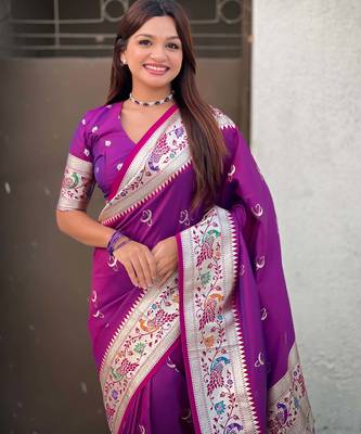 chandrakor paithani silk blend banarasi zari woven saree 5