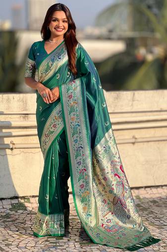 chandrakor paithani silk blend banarasi zari woven saree