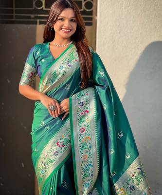 chandrakor paithani silk blend banarasi zari woven saree 2
