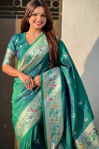 chandrakor paithani silk blend banarasi zari woven saree