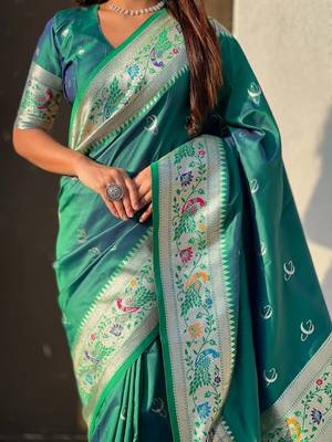 chandrakor paithani silk blend banarasi zari woven saree 3
