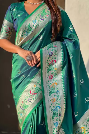 chandrakor paithani silk blend banarasi zari woven saree