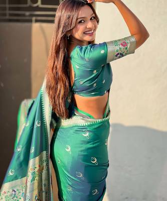 chandrakor paithani silk blend banarasi zari woven saree 4