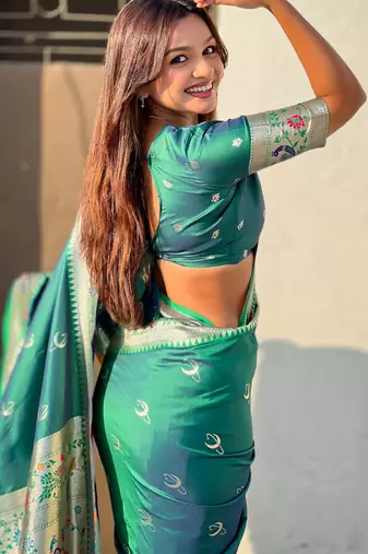 chandrakor paithani silk blend banarasi zari woven saree