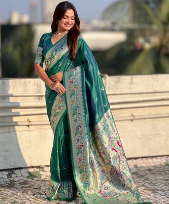 chandrakor paithani silk blend banarasi zari woven saree 5