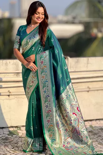 chandrakor paithani silk blend banarasi zari woven saree