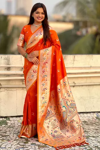 chandrakor paithani silk blend banarasi zari woven saree