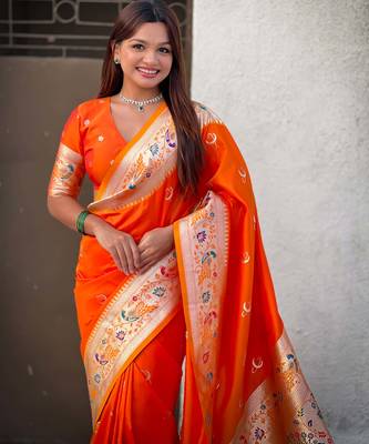 chandrakor paithani silk blend banarasi zari woven saree 2