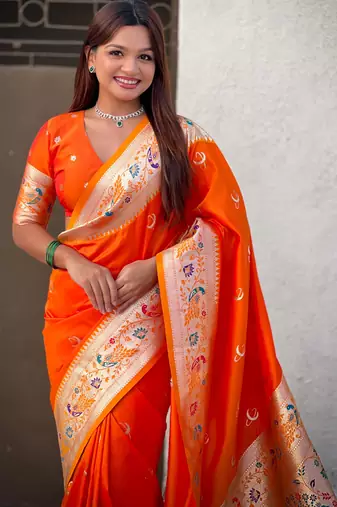chandrakor paithani silk blend banarasi zari woven saree