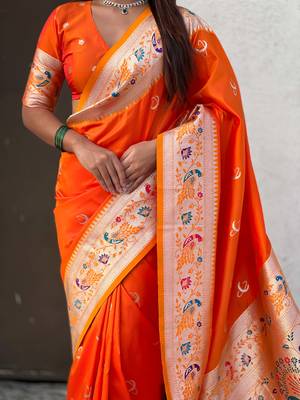 chandrakor paithani silk blend banarasi zari woven saree 3
