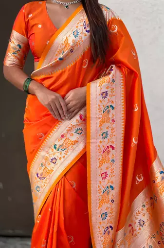 chandrakor paithani silk blend banarasi zari woven saree