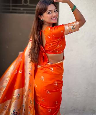 chandrakor paithani silk blend banarasi zari woven saree 4