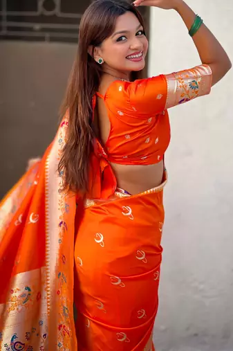 chandrakor paithani silk blend banarasi zari woven saree