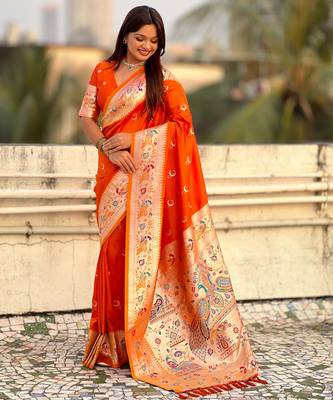 chandrakor paithani silk blend banarasi zari woven saree 5