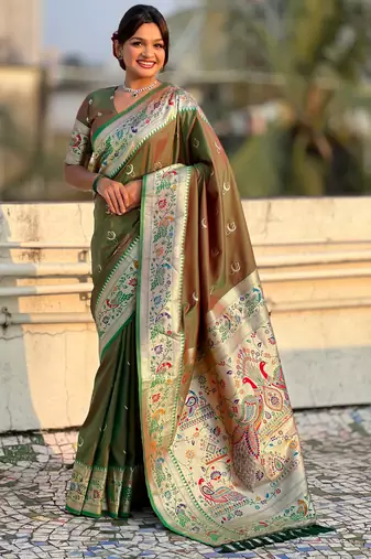chandrakor paithani silk blend banarasi zari woven saree