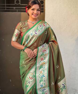 chandrakor paithani silk blend banarasi zari woven saree 2