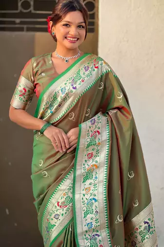 chandrakor paithani silk blend banarasi zari woven saree