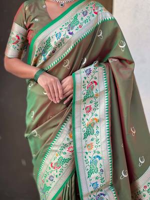 chandrakor paithani silk blend banarasi zari woven saree 3