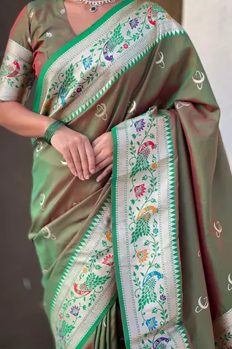 chandrakor paithani silk blend banarasi zari woven saree
