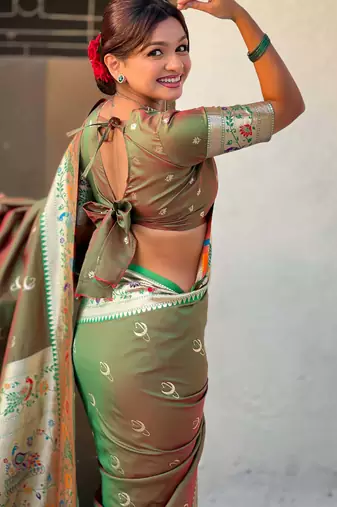chandrakor paithani silk blend banarasi zari woven saree