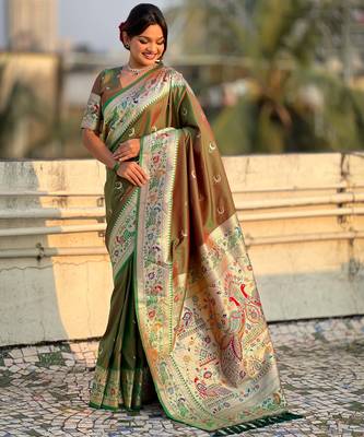 chandrakor paithani silk blend banarasi zari woven saree 5