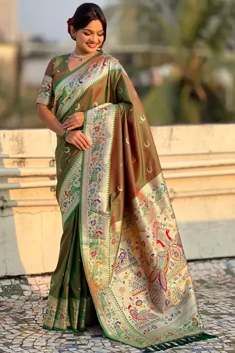 chandrakor paithani silk blend banarasi zari woven saree