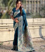 chandrakor paithani silk blend banarasi zari woven saree