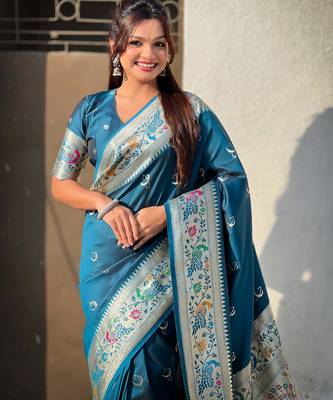 chandrakor paithani silk blend banarasi zari woven saree 2