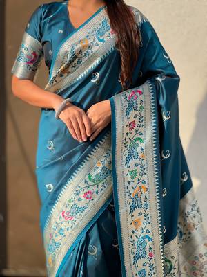 chandrakor paithani silk blend banarasi zari woven saree 3
