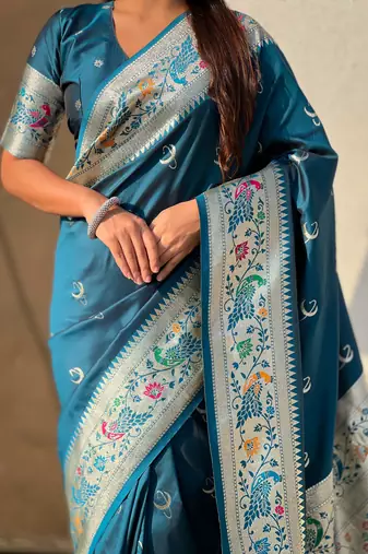 chandrakor paithani silk blend banarasi zari woven saree