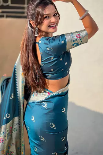 chandrakor paithani silk blend banarasi zari woven saree