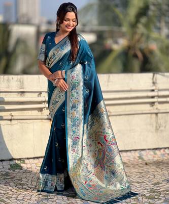 chandrakor paithani silk blend banarasi zari woven saree 5