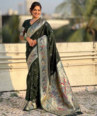chandrakor paithani silk blend banarasi zari woven saree 1