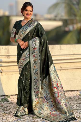 chandrakor paithani silk blend banarasi zari woven saree