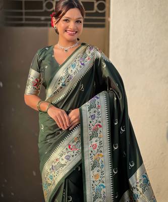 chandrakor paithani silk blend banarasi zari woven saree 2