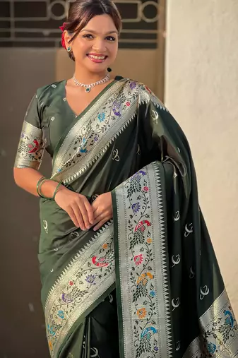 chandrakor paithani silk blend banarasi zari woven saree