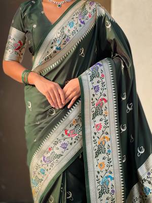 chandrakor paithani silk blend banarasi zari woven saree 3