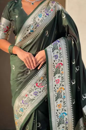 chandrakor paithani silk blend banarasi zari woven saree
