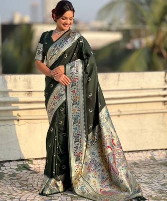 chandrakor paithani silk blend banarasi zari woven saree 5