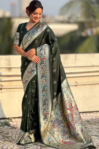 chandrakor paithani silk blend banarasi zari woven saree