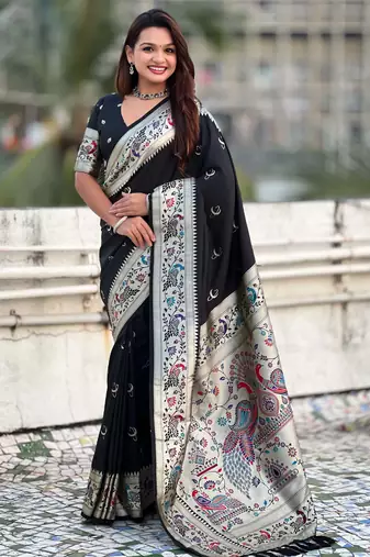 chandrakor paithani silk blend banarasi zari woven saree