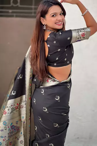 chandrakor paithani silk blend banarasi zari woven saree