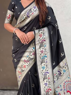 chandrakor paithani silk blend banarasi zari woven saree 3