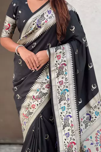 chandrakor paithani silk blend banarasi zari woven saree