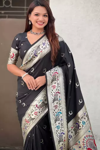 chandrakor paithani silk blend banarasi zari woven saree