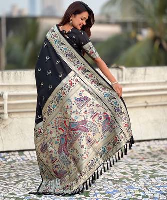 chandrakor paithani silk blend banarasi zari woven saree 5