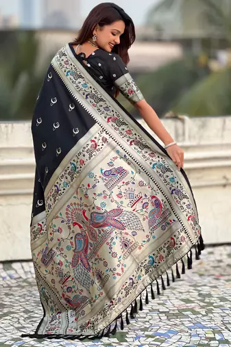 chandrakor paithani silk blend banarasi zari woven saree