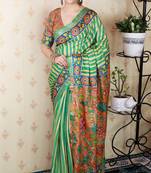 soft tussar silk blend striped traditional printed zari woven saree
