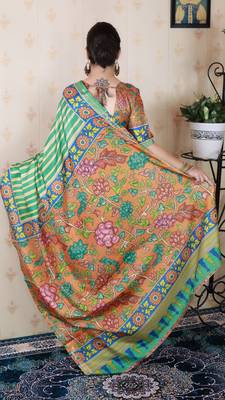 soft tussar silk blend striped traditional printed zari woven saree 3